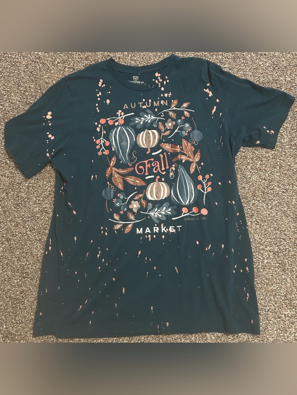 Southern Bliss XL Women’s Autumn Fall Market Graphic Teal Tee with Rust & Cream